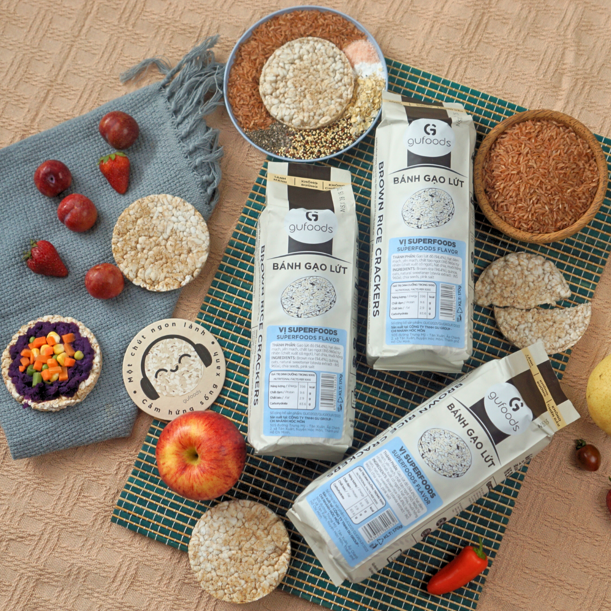 Bánh gạo lứt Gufood với nhiều lựa chọn